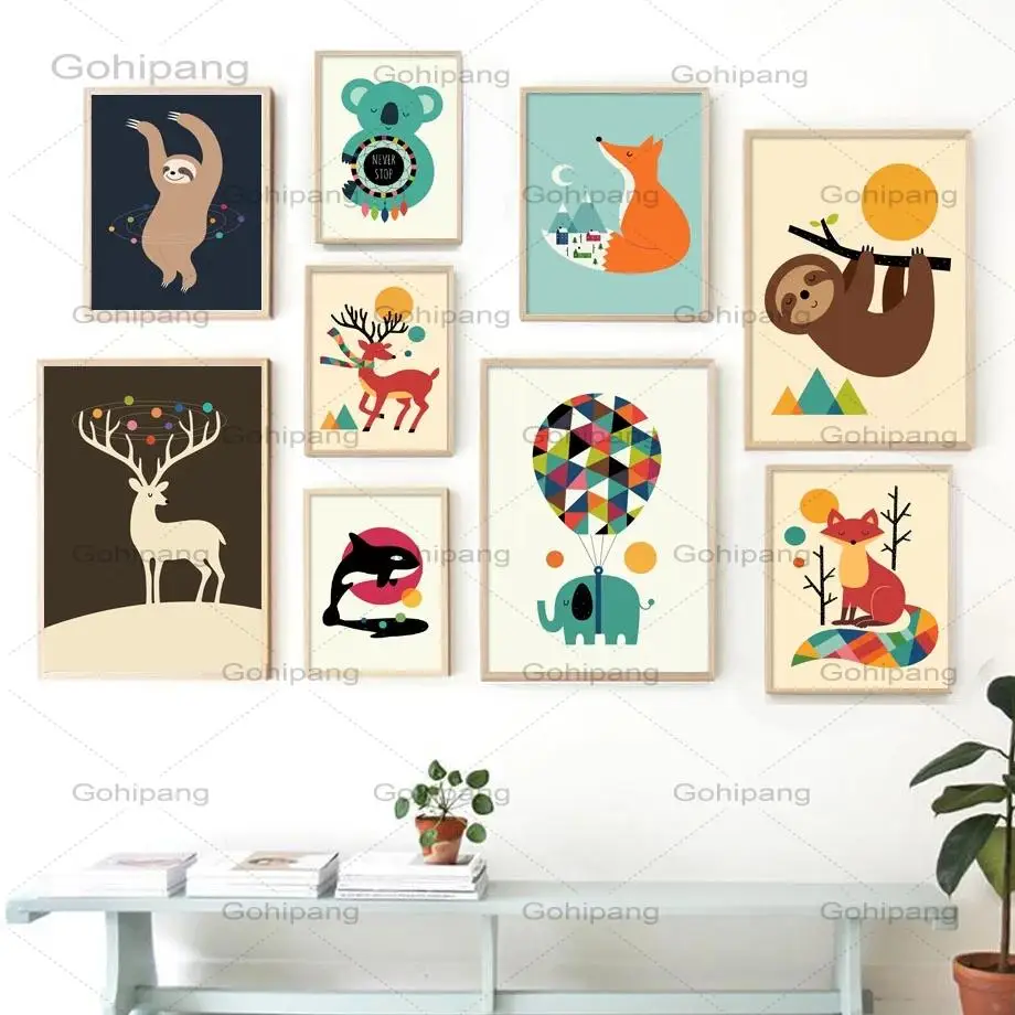 

Nordic Child Poster Fox Elk Raccoon Koala Canvas Painting Cartoon Animal Print Wall Art Modular Picture for Children Room Decor