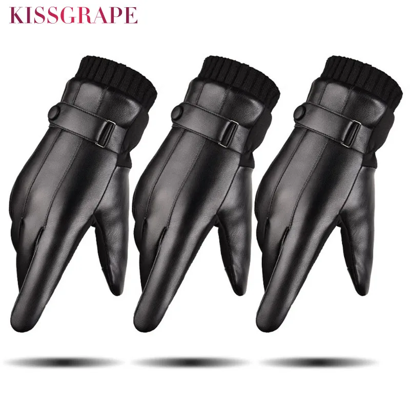 Мужские зимние теплые кожаные перчатки мужские мотоциклетные для сенсорных