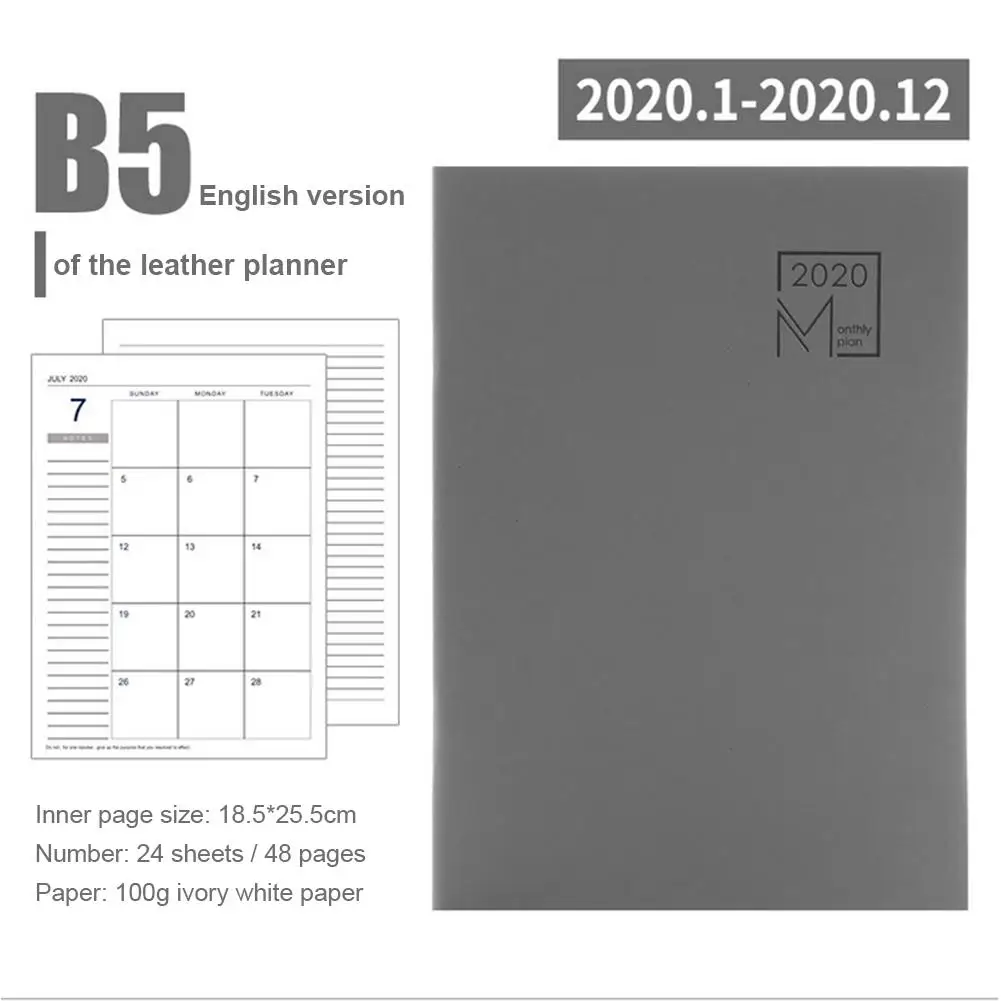 2020 еженедельник ежемесячный кожаный чехол для записной книжки Life Planner 24 листа