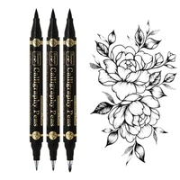 haile 3 pclot double head multifunction brush pen black ink calligraphy brush pens set art markers 4 size for student supplies