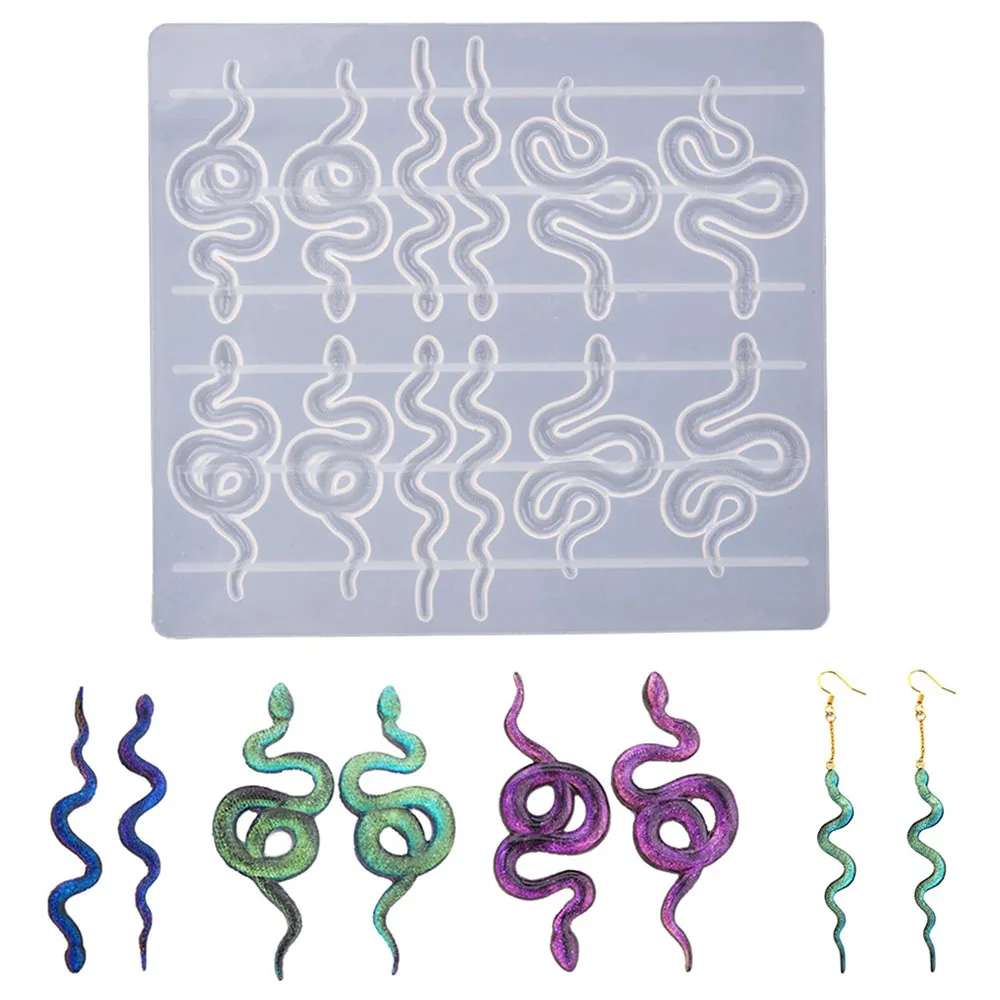 

6 пар носков в виде змеи формы серьга со змеями смолы силиконовые формы для изготовления ювелирных изделий, свисающие серьги-гвоздики в форм...