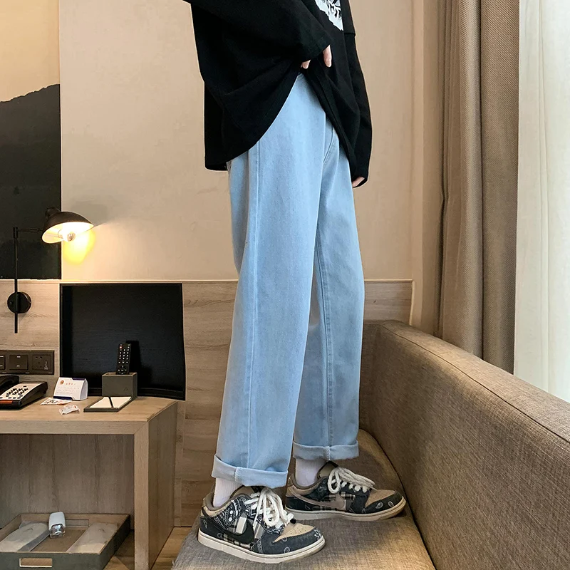 

Men'S Stretch-Waist Wide-Leg Jeans Korean Hip-Hop Trendy All-Match Denim Trousers Male High-End Brand Loose Straight-Leg Pants
