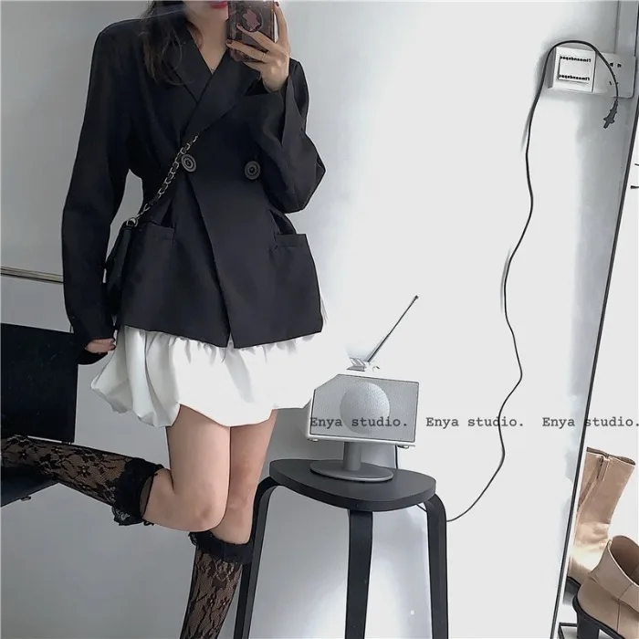 

Elegant British Style Blazer Women's Spring 2021 New Design Sense Split Waist Fitted Slim Suit Top