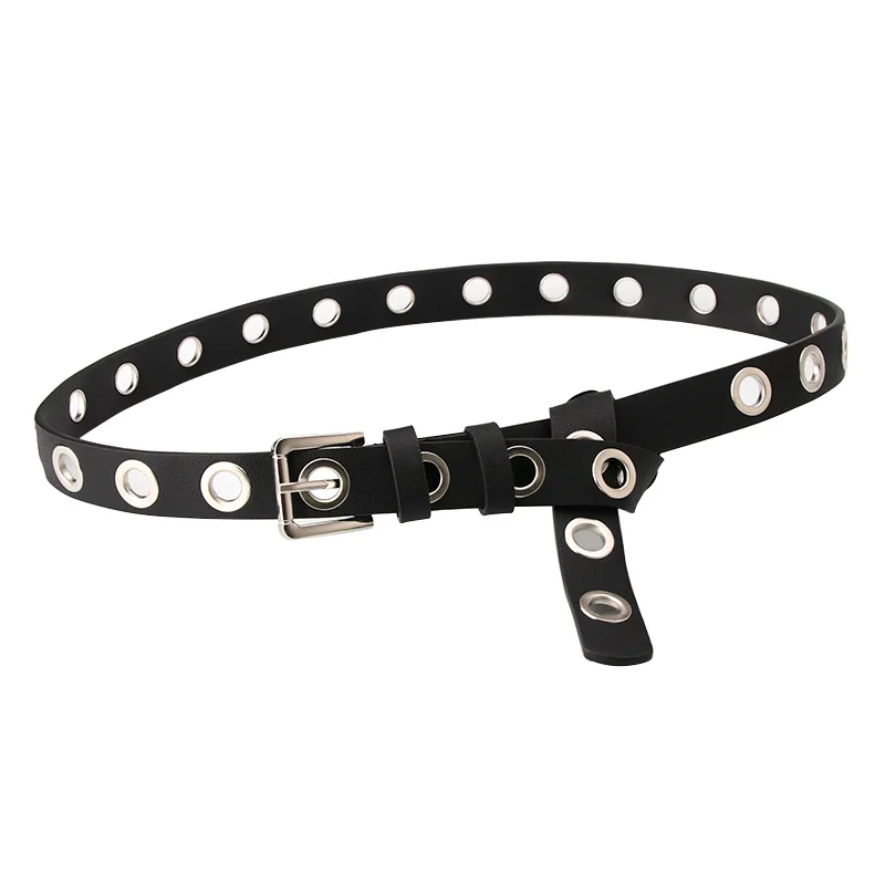 

Harajuku Faux Leather Belt Women Summer Trendy Thin Belt Decorative Many Metal Hole Buckle Adult Vintage Korean 2020