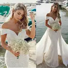 Женское свадебное платье со съемным шлейфом, кружевное платье с открытыми плечами, лето 2022
