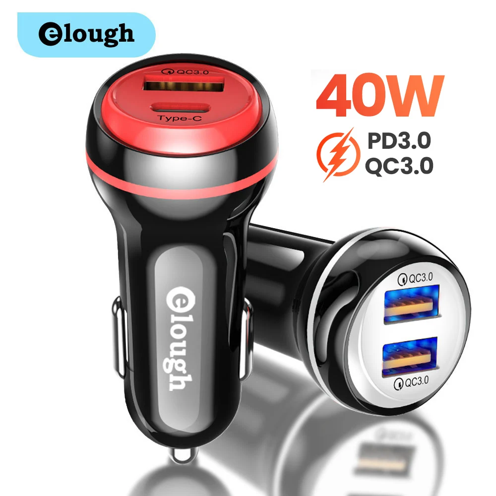 Автомобильное зарядное устройство Elough с двумя USB-портами 40 Вт Quick Charge 3 0 PD |