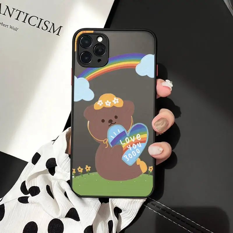 

Cartoon Bear cute animal Phone Cases Matte Transparent for iPhone 7 8 11 12 s mini pro X XS XR MAX Plus cover funda