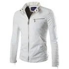 Мужская модная повседневная кожаная куртка, облегающая куртка из искусственной кожи с воротником-стойкой, мужские мотоциклетные куртки с защитой от ветра и лацканами и Диагональной молнией, 2021