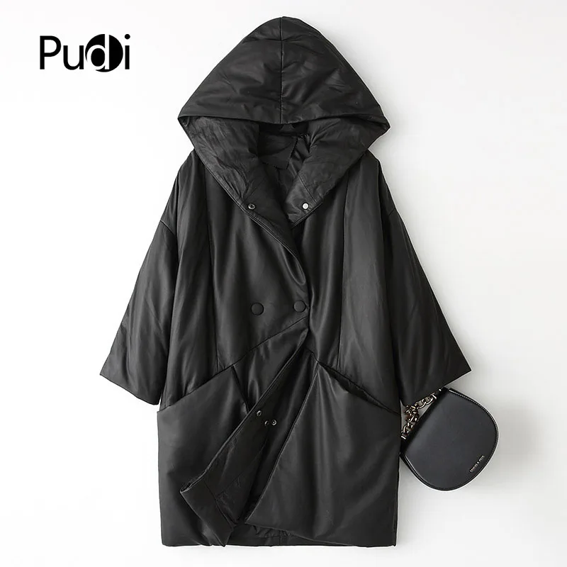 PUDI A28025 женская зимняя теплая куртка из натуральной овечьей кожи, женское длинное пальто на утином пуху
