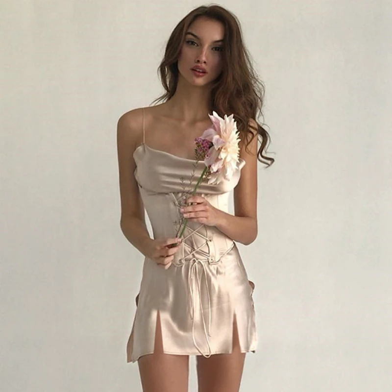 Женская атласная ночная рубашка Nigee пикантная одежда для сна с поясом и