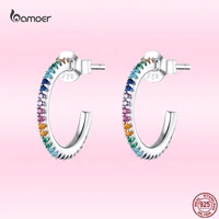 bamoer 925 sterling silver rainbow color half hoop earrings for women real cz dating enagement wedding statement jewelry gxe837