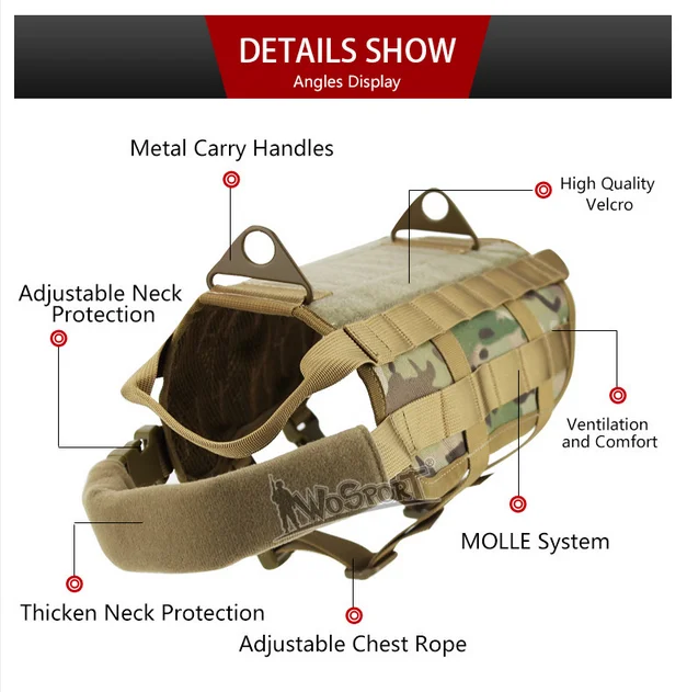 Тактический тренировочный жилет для собак MOLLE Compact Harness Одежда SWAT куртка |