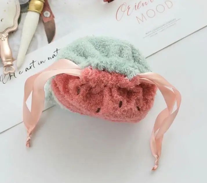 

1 Pc Adorable Fruits Strawberry watermelon Cosmetic Bag Plush Drawstring Pocket Pouch pineapple Coin Bag Coin Purse Plush toys