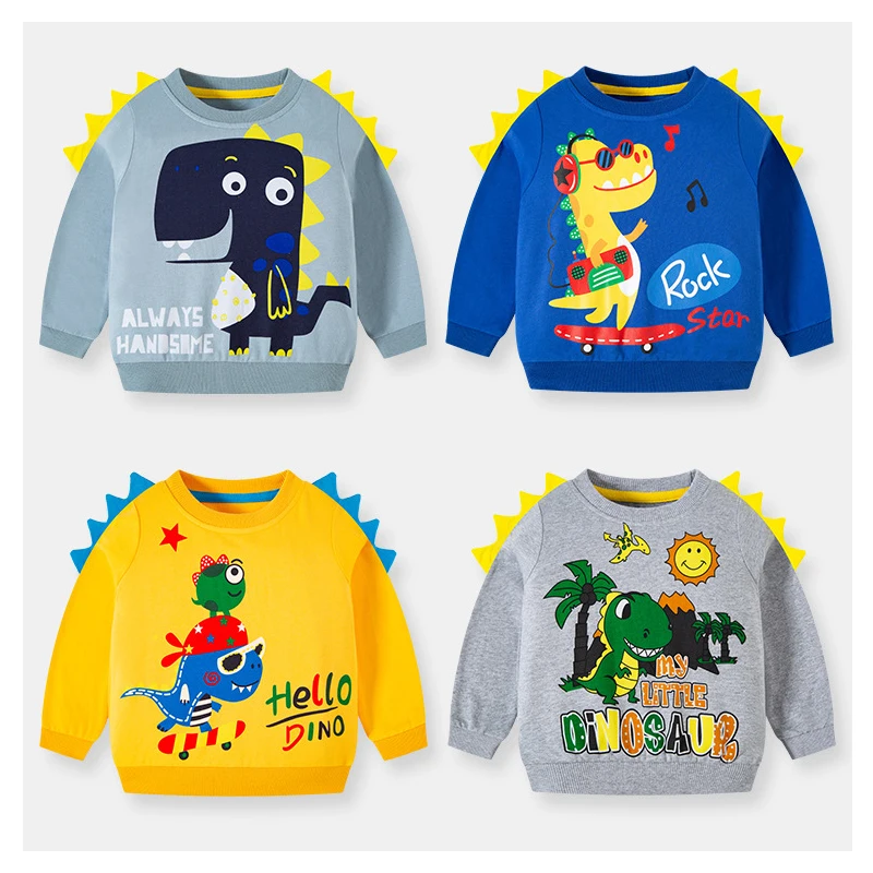 

27kids Autumn Tops Clothes Round neck Children Print Cute Cartoon Dinosaur Long Sleeve Kids Sweatshirt Casual Cotton 2-9Years