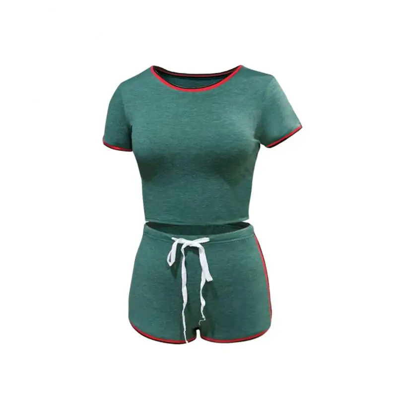 

2021 Women Tracksuits Summer Two Pieces Sets Short Sleeve Tops+Jogger Shorts Leggings Suit Sporty Fitness Outfit