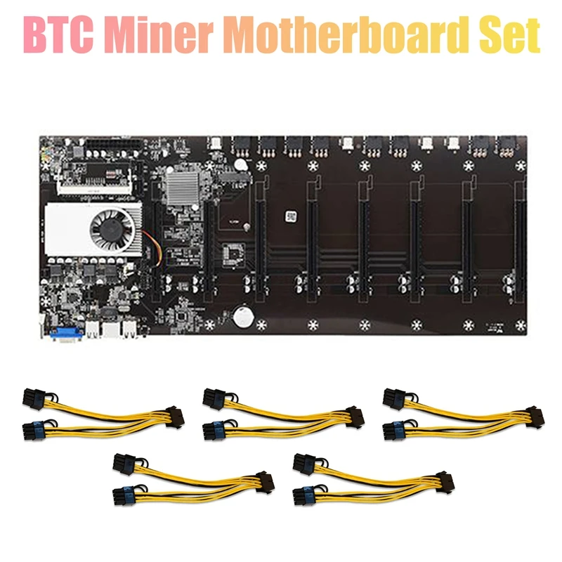 Материнская плата для майнинга T37 BTC с процессором + 8X8PIN к двойному 8PIN кабелю DDR3