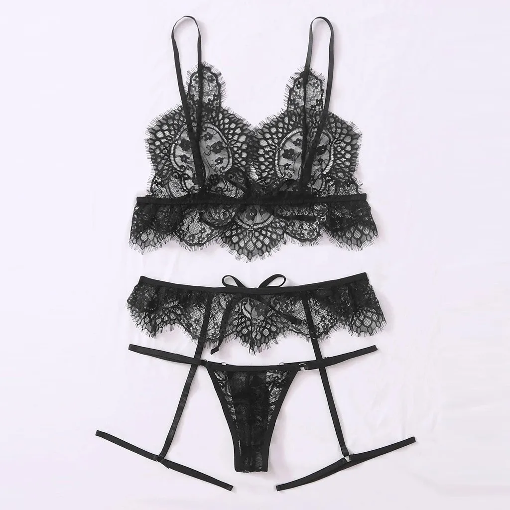 Women Sexy Lingerie Lace g-String Porn Underwear Sleepwear Sex Bra Garter Thong 3pcs Suit Erotic Costumes Babydoll Lenceria L2 |