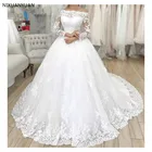 Винтажное свадебное платье с длинным рукавом, бальное платье, кружевное свадебное платье с открытыми плечами и аппликацией, свадебные наряды, свадебное платье