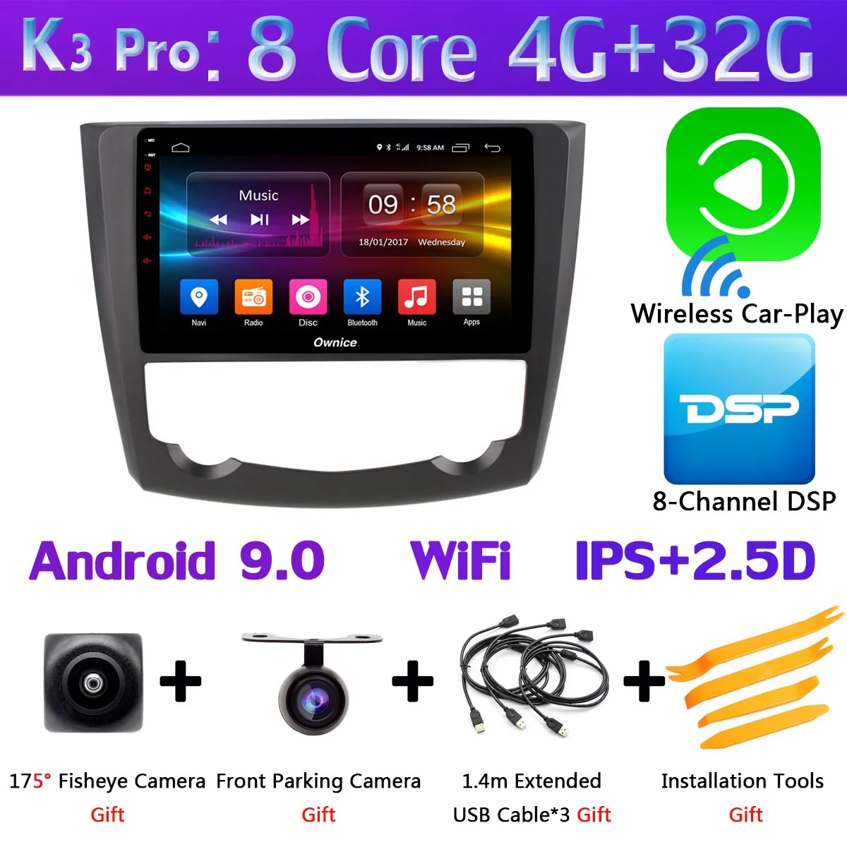 K3 Pro CarPlay 360 ° панорамная 4 × камера 4G WiFi Android 9,0 4G+ 64G SPDIF DSP CarPlay Автомобильный мультимедийный плеер для Renault Kadjar- gps радио - Цвет: K3 Pro CarPlay