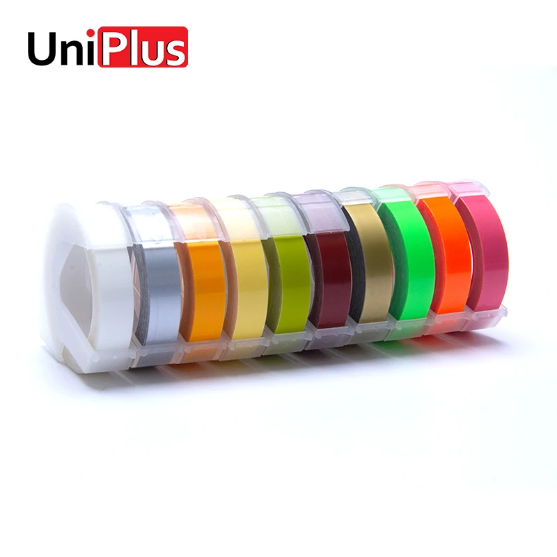 UniPlus, 10 шт./лот, Dymo, 3D этикетки, ленты, много цветов, тиснение, маркировщик, сделай сам, буквенный принтер для Motex E101, принтер для этикеток dymo