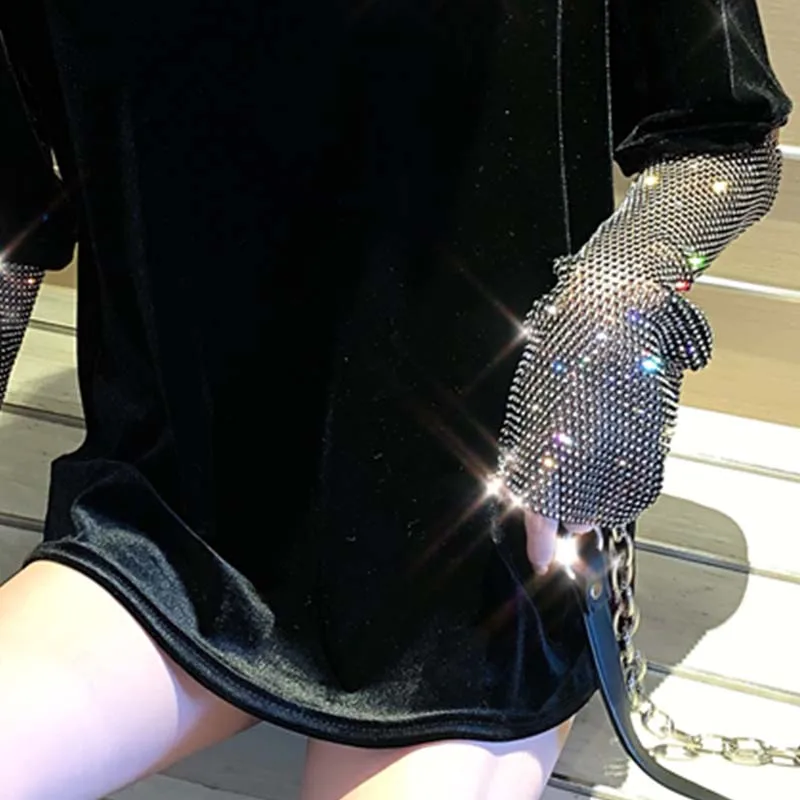 

Kawaii Women Clothes T Shirts Vintage Casual Print Rhinestone Mesh Sequin Black Tee Shirt Long Sleeve Plus Size Tops Female 2020