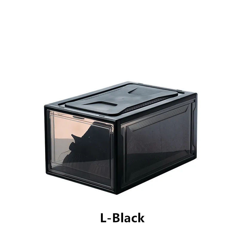 L-Black Прозрачная коробка для обуви, баскетбольные кроссовки, коробка для хранения обуви, пластиковый коллекционный шкафчик для мелочей, Пылезащитная, влагостойкая, настенная обувь - Цвет: L-Black