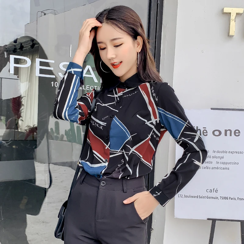 COIGARSAM корейский стиль рубашка с принтом женские топы новые весенние офисные