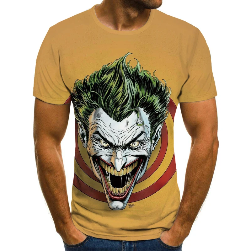 

2021 summer hot sale clown Harajuku T-shirt men and women all-match face 3D printed horror fashion casual T-shirt