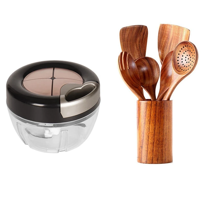 

1 Set Kitchen Utensil Set,Cookware Set Nonstick Kitchen Tool & 1 Pcs Manual Food Chopper Cutter Onion Shredder Slicers