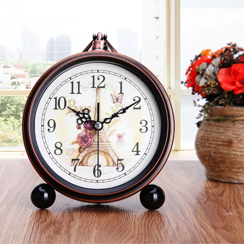 Cute Alarm Clock Mute Bedside American Country Retro Nostalgic Bedroom European Multifunctional Metal | Дом и сад