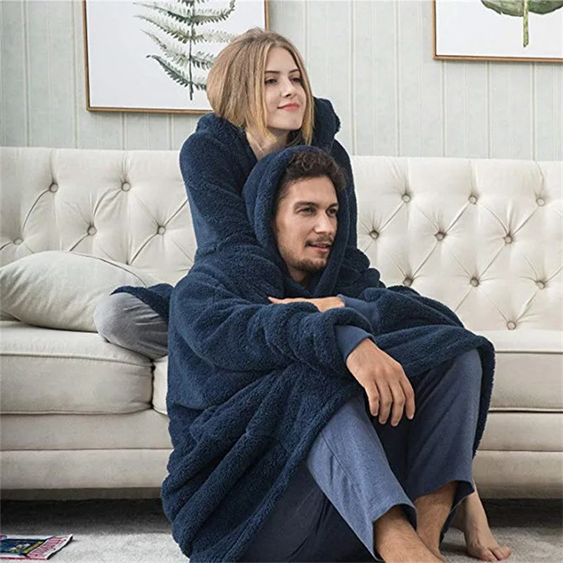 

Winter Oversized Hoodies Blank Fleece Warm TV Blanket with Sleeves Pocket Flannel Plush Thick Sherpa Giant Hoody Long Sweatshirt