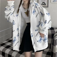 butterfly print hoodie with zipper harajuku women sweatshirt korean 2021 spring autumn oversized hoodies outerwear plus size