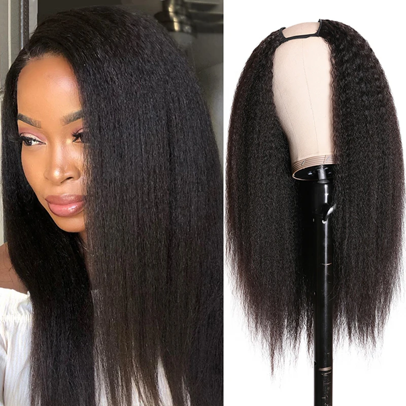 

Kinky Straight U Part Wig 28 Inch 150% Density Yaki Straight U Part Wig Human Hair Wig For Black Women Brazilian Remy Hair