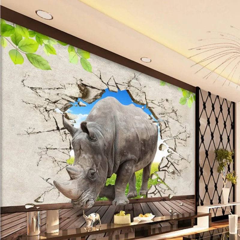 

Drop Shipping Custom Mural 3D Stereoscopic Custom Mural Rhinoceros Wall Mural TV Backdrop Living Room Restaurant Wallpaper