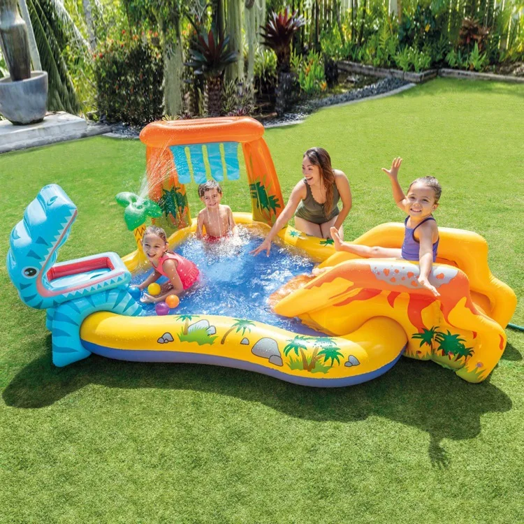 

1PC American PVC inflatable swimming pools for family outdoor above ground swimming pool the Dinosaur Volcano slide park pool