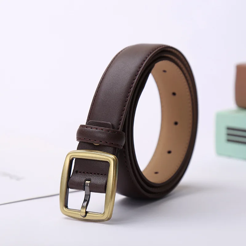 

Women Belt Simple Versatile Square Retro Metal Pin Buckle Luxury Brand Jeans Fashion Waistband Adjustable Black Coffee Camel