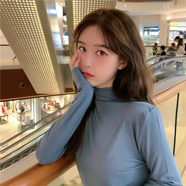 

Autumn women's half high collar bottom shirt 2020 autumn new Korean student long sleeve T-shirt women's autumn top