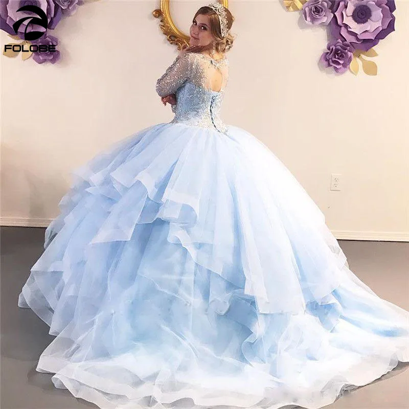 Vestidos de quinceanera милое 16 платье из органзы бальное с длинным рукавом и открытой