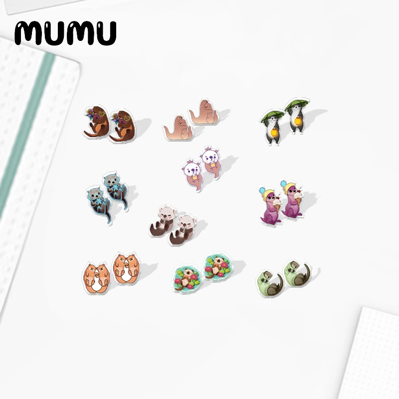 2021 New Cute Otter Stud Earring Animal Epoxy Jewelry Resin Acrylic Earrings Handmade Gifts Girl