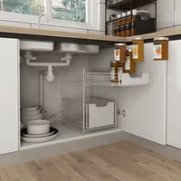 sink storage rack drawer type can pushed and pulled under the cabinet telescopic double shelf