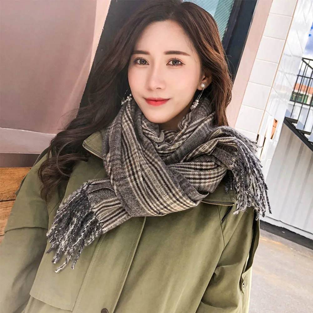 

Autumn Winter New Designer Female Shawls Cashmere Heavy Lady Scarf Warm Soft England And USA Style Pashmina With Tassel