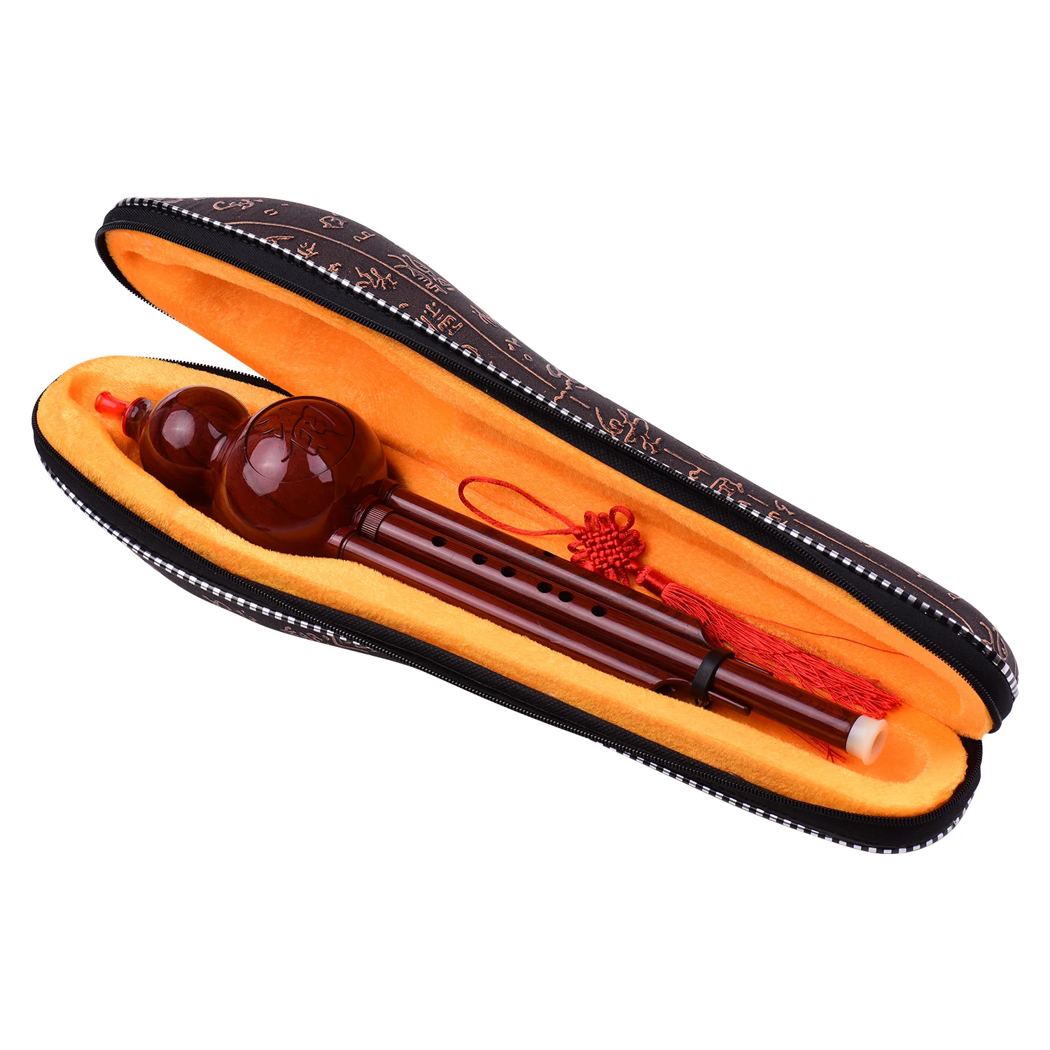 

2 Tone C-Key Hulusi Gourd Cucurbit Flute Resin Pipes Chinese Traditional Instrument with Chinese Knot Carry Case for Beginners