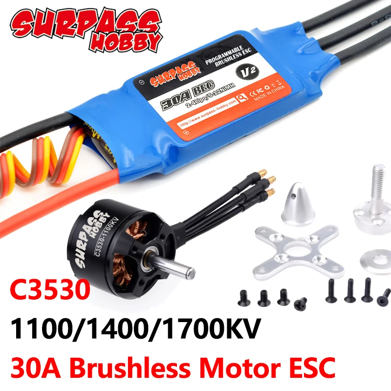 

Бесщеточный двигатель Surpass Hobby C3530 2808(3530) 1100KV 1400KV 1700KV 30A контроллер скорости двигателя для радиоуправляемого самолета с неподвижными крыльям...