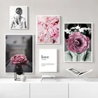 Минималистичный маленький свежий розовый пион цветок Бабочка красота Письмо Любовь гостиная комбинированная Картина на холсте Черный Белый постер