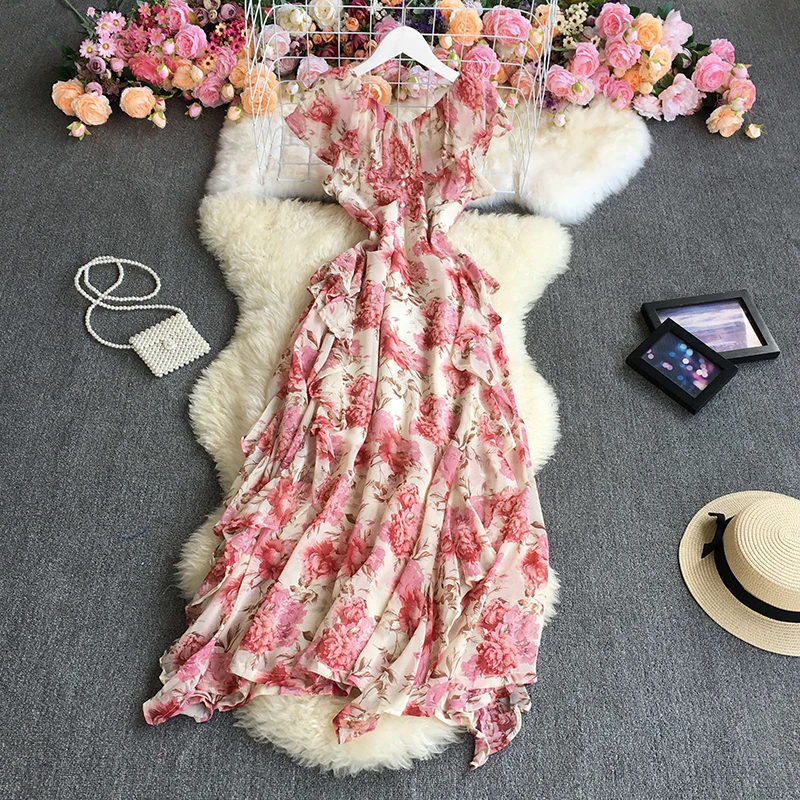 

Французское платье с открытыми плечами, летнее тонкое длинное платье с принтом на высокой талии