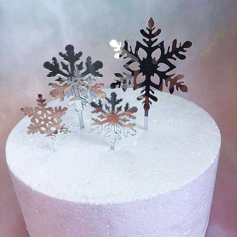 

4PCS Winter Birthday Snowflake Cake Topper For Christmas Party Cupcake Decor