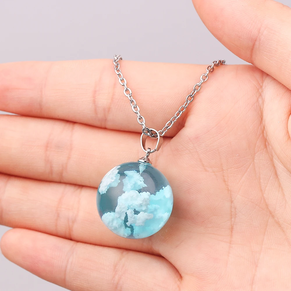 Очарование смолы голубого цвета Женское Ожерелье небесно и белого цветов