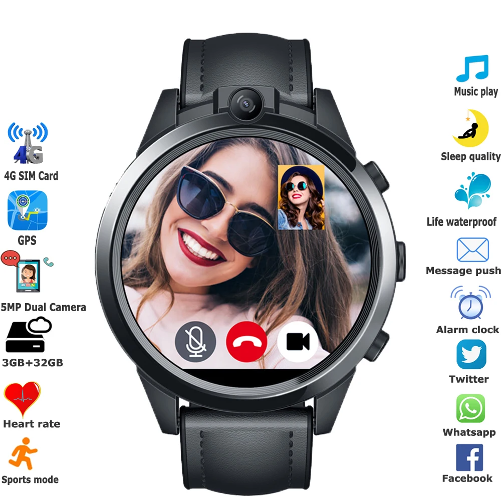 

4G LTE Смарт-часы 3 ГБ ОЗУ 32 Гб ПЗУ 800 мАч две камеры 5 Мп мужские и женские спортивные наручные Смарт-часы с поддержкой Wi-Fi точки доступа SIM-карты ...