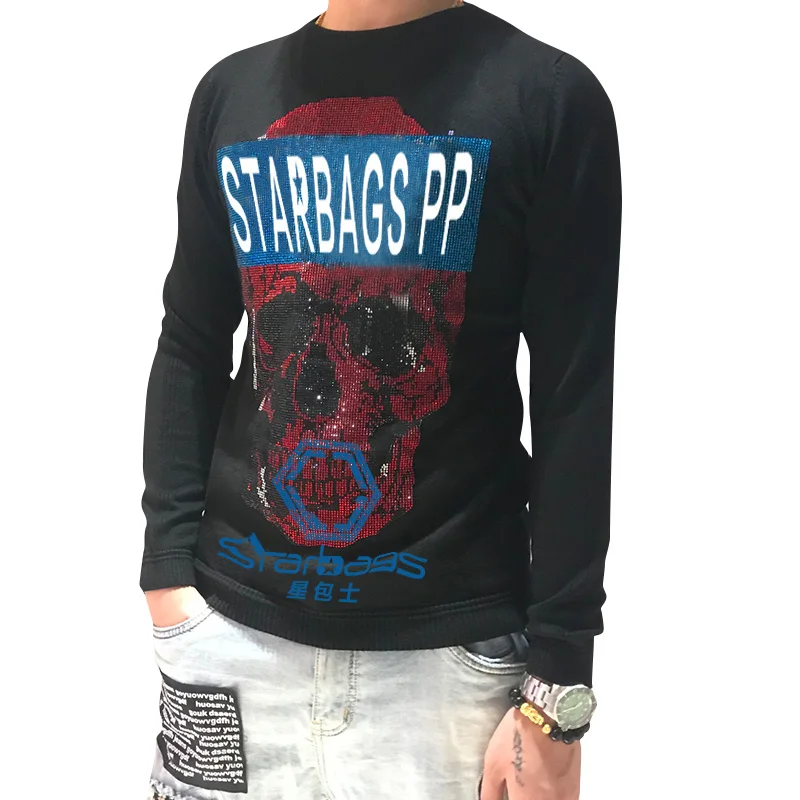 

Italy starbag PP men's T-shirt 2020 winter round neck tight long sleeve Pullover wool, skull hot drill, counter high quality