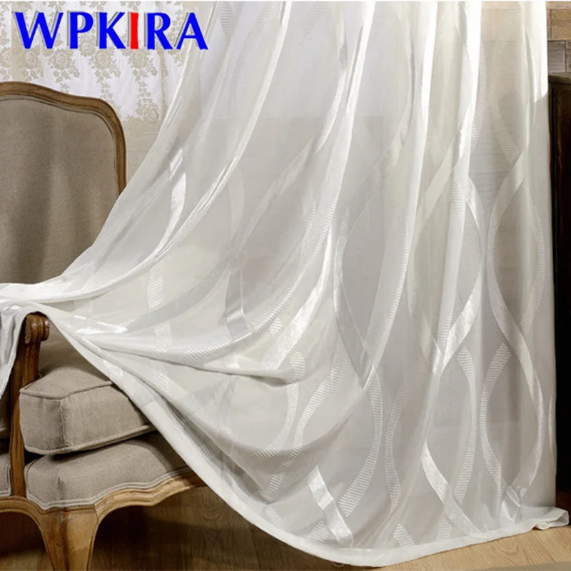 

Modern Silver White S Shape Strips Sheer Curtain for Living room Bedroom Europe Luxury Linen Gauze Voile Window Drapes WP150H